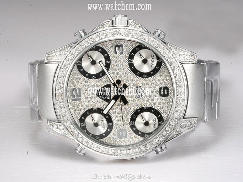 Jacob Co Five Time Zone JC - M34 White Stainless Steel Strap 49mm White Dial Watch