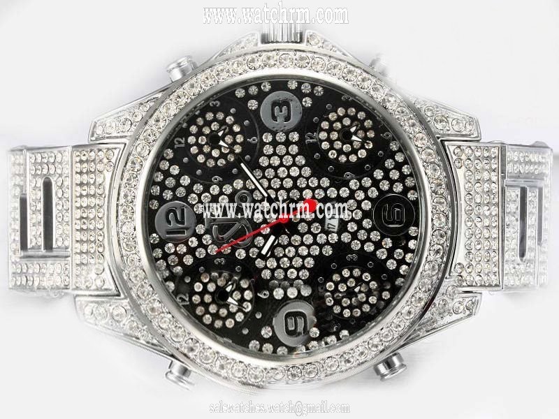 Jacob Co Five Time Zone JC - M38YGDC Black Dial White Stainless Steel Strap Round Watch