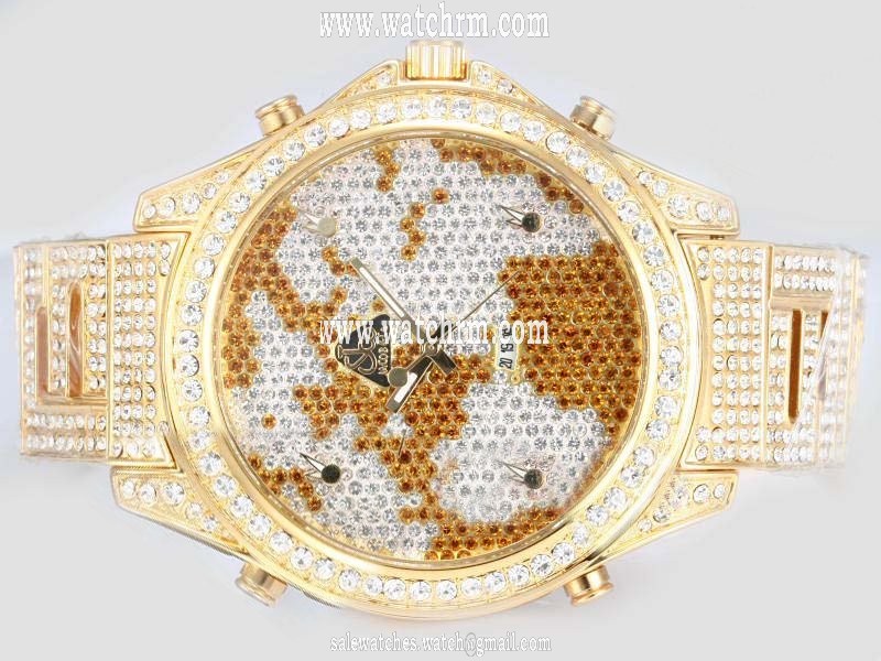 Jacob Co Five Time Zone JC - M47BKDC Mens Stainless Steel with 18K Gold and Diamond Bezel Watch