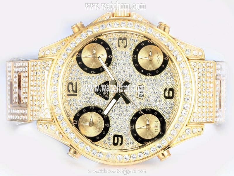 Jacob Co JC - 30P JC-30p 3.25 Stainless Steel with Diamond Bezel Rose Gold 18k Gold Strap Mens Watch
