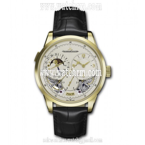 Jaeger LeCoultre Duometre A Quantieme Lunaire Beige Dial 18kt Yellow Gold Leather Men's Watch Q6040420