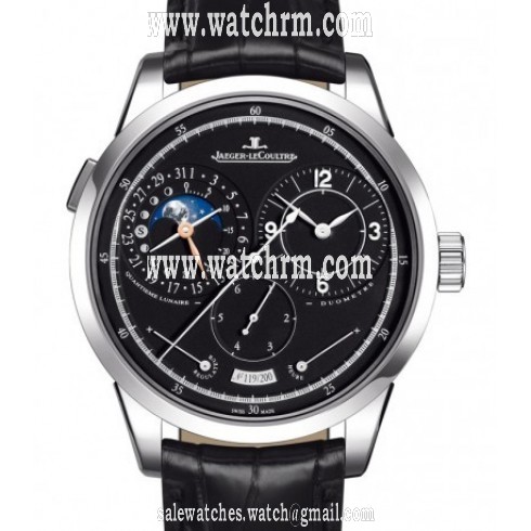 Jaeger LeCoultre Duometre A Quantieme Lunaire Black Dial 18kt White Gold Leather Men's Watch Q6043570