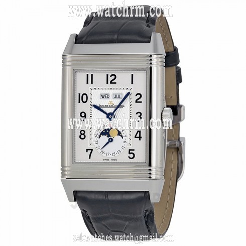 Jaeger LeCoultre Grande Reverso Calendar Silver Dial Black Leather Men's Watch Q3758420