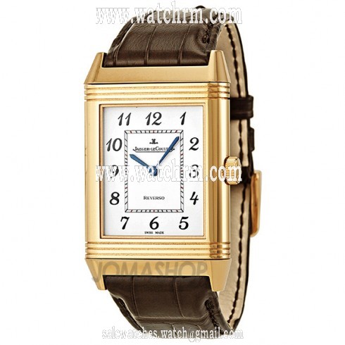 Jaeger LeCoultre Grande Reverso Silver Dial 18kt Rose Gold Black Alligator Leather Men's Watch Q3732523