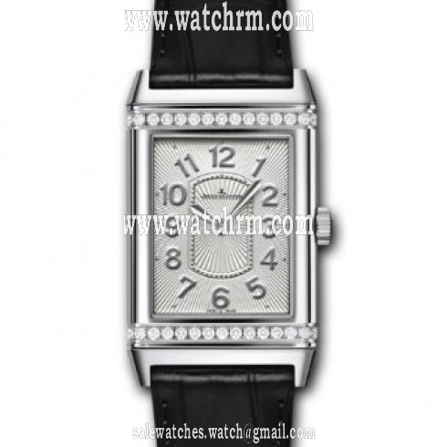Jaeger LeCoultre Grande Reverso Silver Dial Black Leather Ladies Watch Q3208423