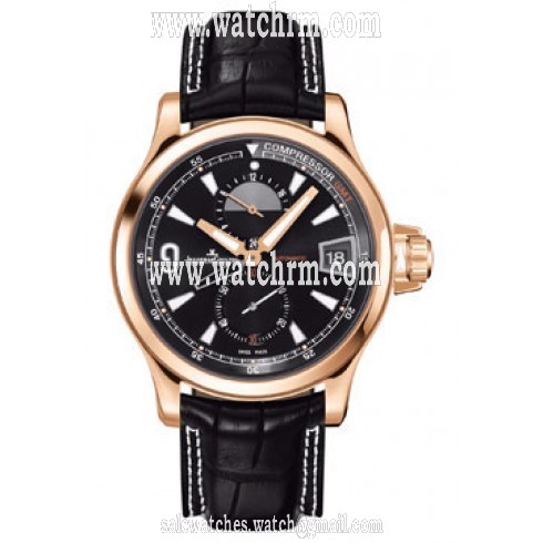 Jaeger LeCoultre Master Compressor GMT Black Dial 18kt Rose Gold Leather Men's Watch Q1732441