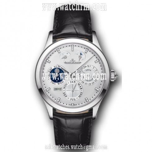 Jaeger LeCoultre Master Control Eight Days Perpetual 40 Silver Dial Black Leather Men's Watch Q1613401