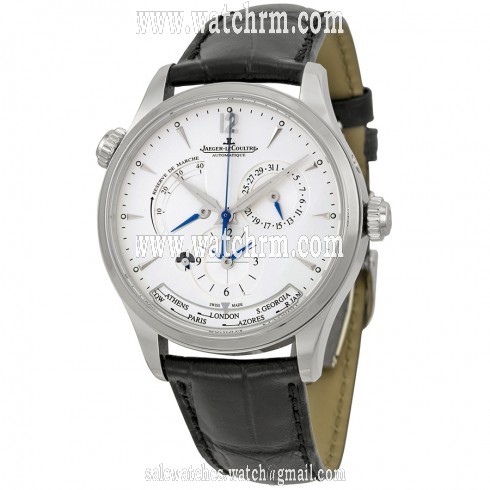 Jaeger Lecoultre Master Geographic Silver Dial Black Leather Men's Watch Q1428421