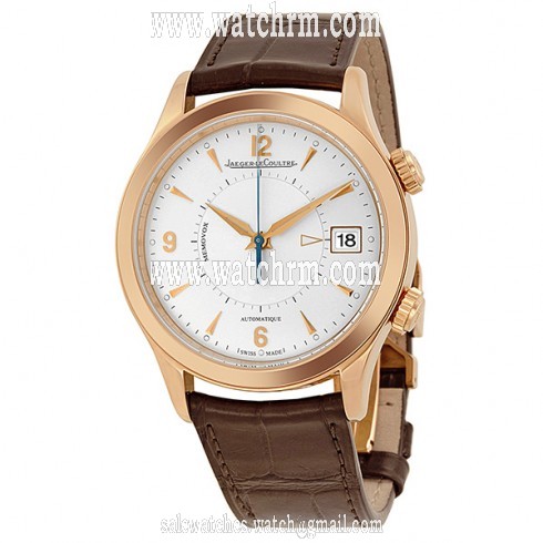 Jaeger LeCoultre Master Memovox Silver Dial 18kt Rose Gold Brown Leather Men's Watch Q1412430
