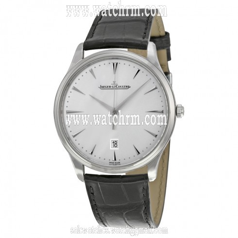 Jaeger LeCoultre Master Ultra Thin Date Silvered Sunray Brushed Dial Black Leather Men's Watch Q1288420