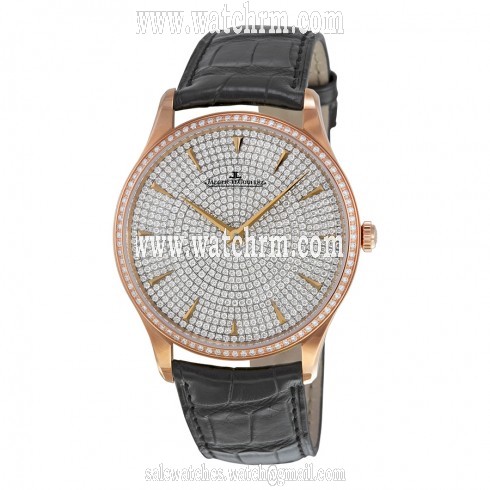 Jaeger LeCoultre Master Ultra Thin Small Second Gem-Set Dial Black Leather Men's Watch Q1352507