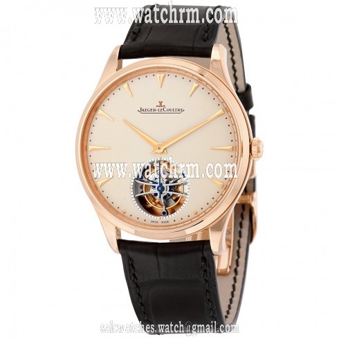 Jaeger LeCoultre Master Ultra Thin Tourbillon Automatic Beige Dial Black Leather Men's Watch Q1322410