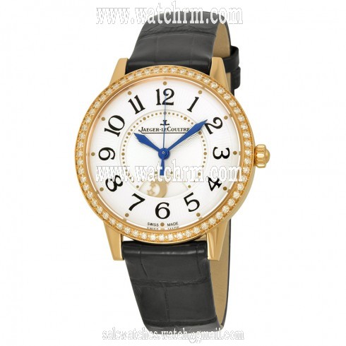 Jaeger LeCoultre Rendez-Vous Silver Dial 18kt Rose Gold Diamond Black Leather Ladies Watch Q3442520