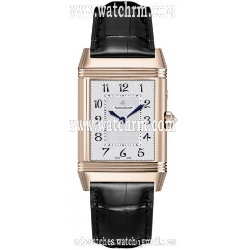 Jaeger LeCoultre Reverso Duetto Duo Silver Dial 18kt Rose Gold Black Leather Men's Watch Q2692424