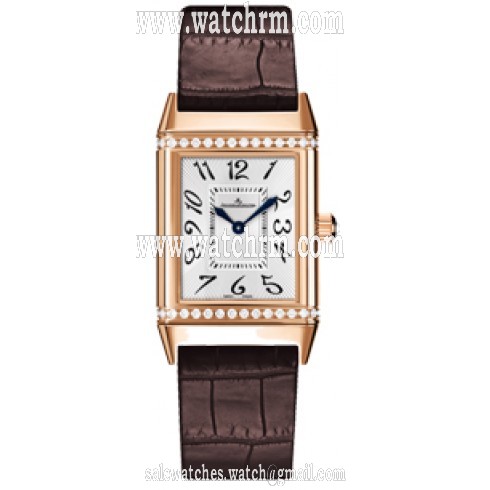 Jaeger LeCoultre Reverso Duetto Silver Dial 18kt Rose Gold Brown Leather Ladies Watch Q2562402
