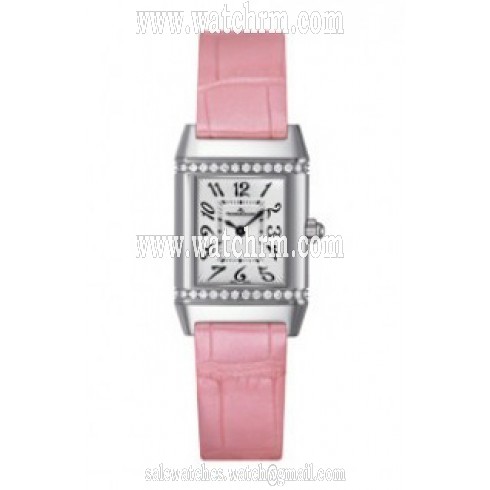 Jaeger LeCoultre Reverso Florale Silver Dial Stainless Steel Diamond Pink Alligator Leather Ladies Watch Q2658430
