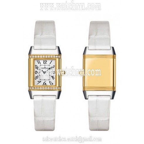 Jaeger LeCoultre Reverso Lady Silver Dial 18kt Yellow Gold White Leather Ladies Watch Q2655430