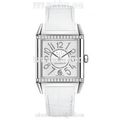 Jaeger LeCoultre Reverso Lady Squadra Silver Dial Stainless Steel White Leather Ladies Watch Q7058420