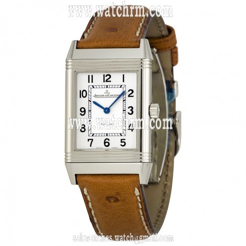 Jaeger LeCoultre Reverso Silver Dial Brown Ostrich Leather Strap Unisex Watch Q2518411