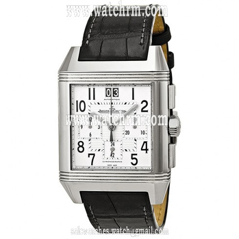Jaeger LeCoultre Reverso Squadra Chronograph Silver Dial Black Leather Men's Watch Q7018420