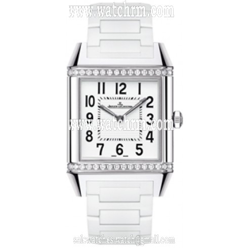 Jaeger LeCoultre Reverso Squadra Classique White Dial Diamond Rubber Ladies Watch Q7068721