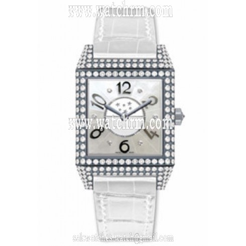 Jaeger LeCoultre Reverso Squadra Lady Duetto Silver Dial 18kt White Gold White Leather Ladies Watch Q7053402