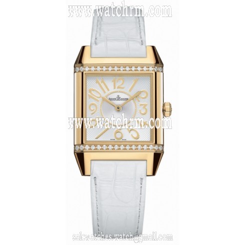 Jaeger LeCoultre Reverso Squadra Silver Dial 18kt Yellow Gold White Leather Ladies Watch Q7031420
