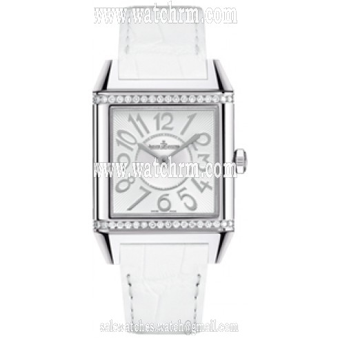 Jaeger LeCoultre Reverso Squadra Silver Dial White Leather Diamond Ladies Watch Q7038420
