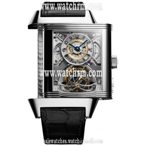 Jaeger LeCoultre Silver Dial Platinum Black Leather Men's Watch Q2336420