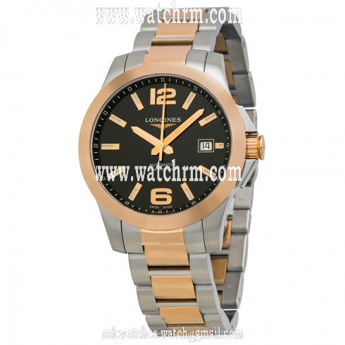 Longines Conquest Automatic Black Dial Rose Gold and Stainless Steel Men's Watch L36765567