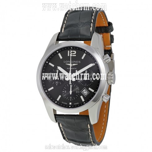 Longines Conquest Automatic Chronograph Black Dial Black Leather Watch L27864563