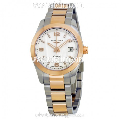 Longines Conquest Automatic Silver Dial 18kt Rose Gold Stainless Steel Ladies Watch L22855767