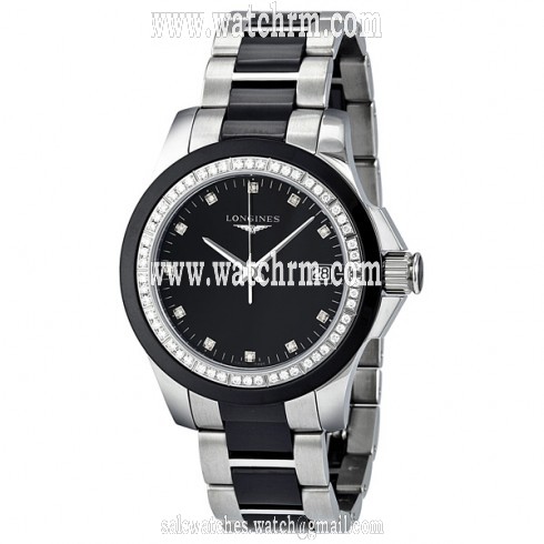 Longines Conquest Black Ceramic Diamond Ladies Watch L32810577