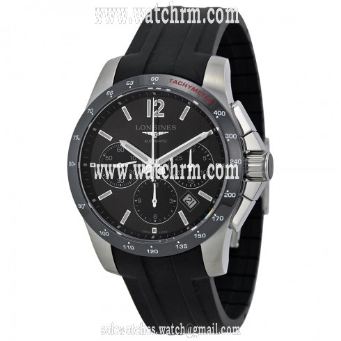 Longines Conquest Black Dial Chronograph Black Rubber Men's Watch L27444562