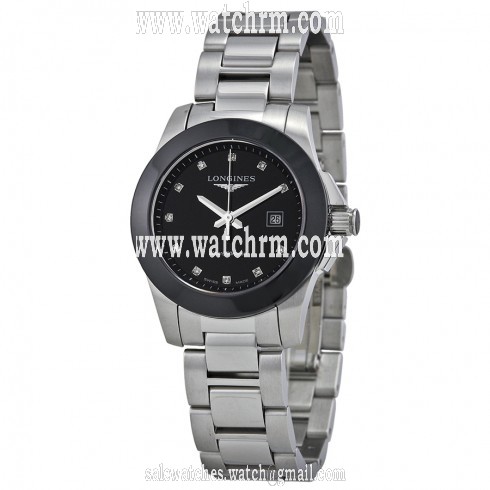 Longines Conquest Black Diamond Black Ceramic Bezel Ladies Watch 32574576