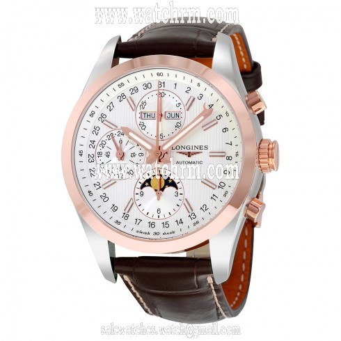 Longines Conquest Chronograph Automatic White Dial Brown Leather Men's Watch L27985723