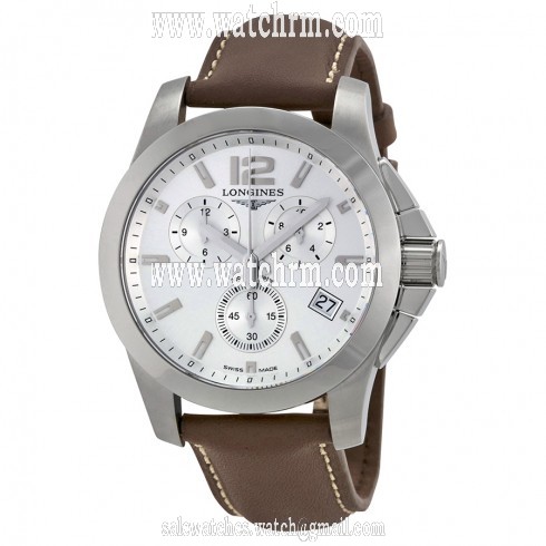 Longines Conquest Chronograph Silver Dial Brown Leather Men's Watch L36604765