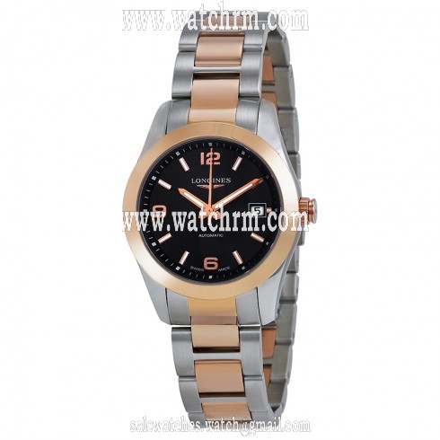 Longines Conquest Classic Black Dial Stainless Steel and 18kt Rose Gold Ladies Watch L2.285.5.56.7
