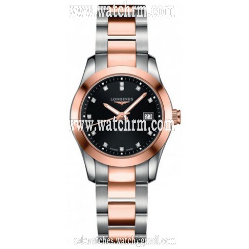 Longines Conquest Classic Black Diamond Dial Steel and 18K Pink Gold Ladies Watch L22855587