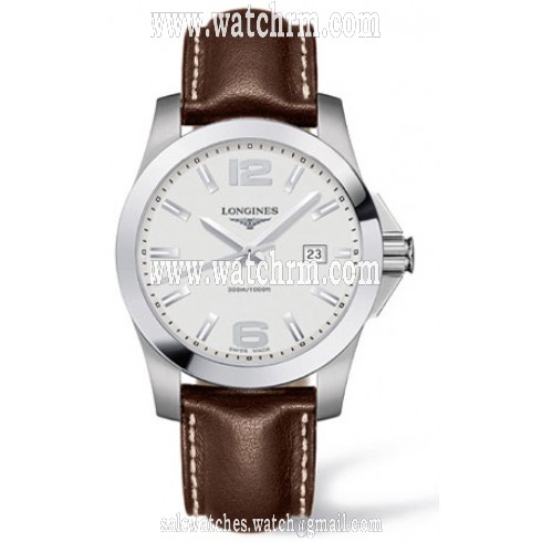 Longines Conquest White Dial Brown Leather Strap Men's Watch L3.659.4.76.5