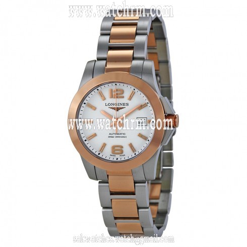 Longines Conquest White Dial Steel and Rose Gold Automatic Ladies Watch L32765167