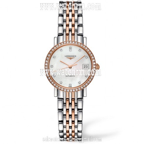 Longines Eleganrt Collection Mother Of Pearl Dial Stainless Steel and 18k Rose Gold Band Automatic Ladies Watch L4.309.5.88.7