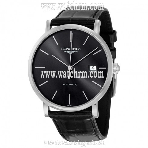 Longines Elegant Black Dial Alligator Leather Automatic Men's Watch L49104722