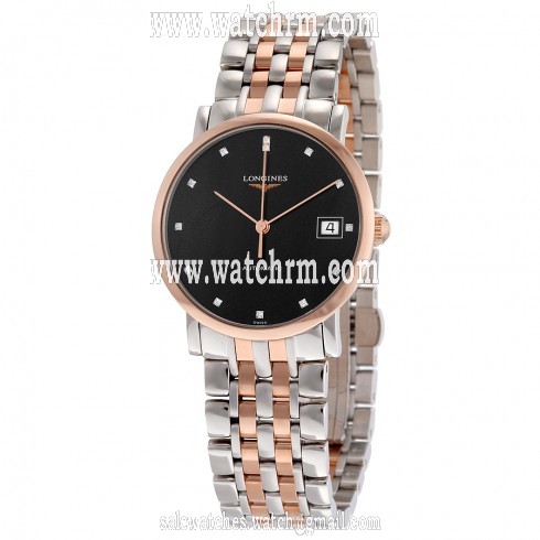Longines Elegant Automatic Black Diamond Dial Steel and 18kt Rose Gold Ladies Watch L48095577