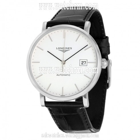 Longines Elegant White Dial Black Alligator Leather Automatic Men's Watch L49104122