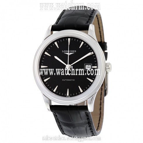 Longines Flagship Automatic Black Dial Black Leather Men's Watch L4.874.4.52.2