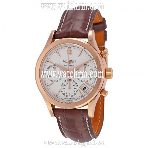 Longines Heritage Automatic Chronograph Silver Dial 18kt Rose Gold Brown Leather Men's Watch L2.742.8.76.2