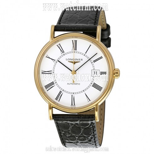 Longines La Grande Classic White Dial Gold-plated Black Leather Men's Watch 49212112