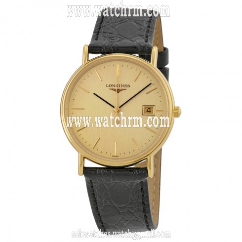 Longines La Grande Classique Gold Dial Black Leather Ladies Watch 47202322