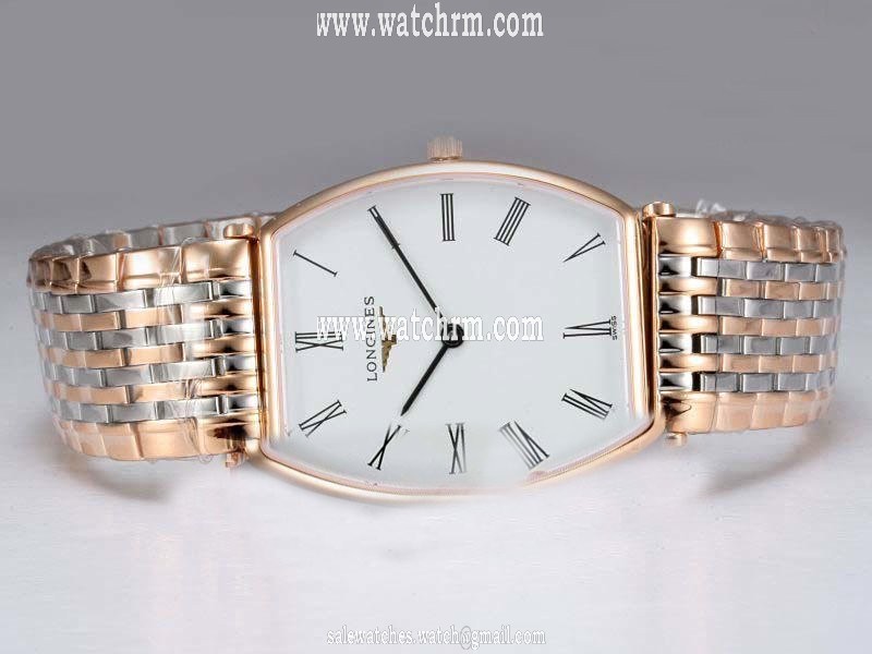 Longines La Grande Classique L47864116 Oval White Dial Rose Gold Stainless Steel Strap Watch